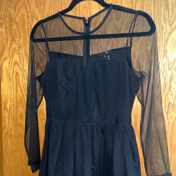 RYU Anthropology NWOT black mini dress w/sheer mesh long sleeves tulle hem Small - Picture 3 of 9